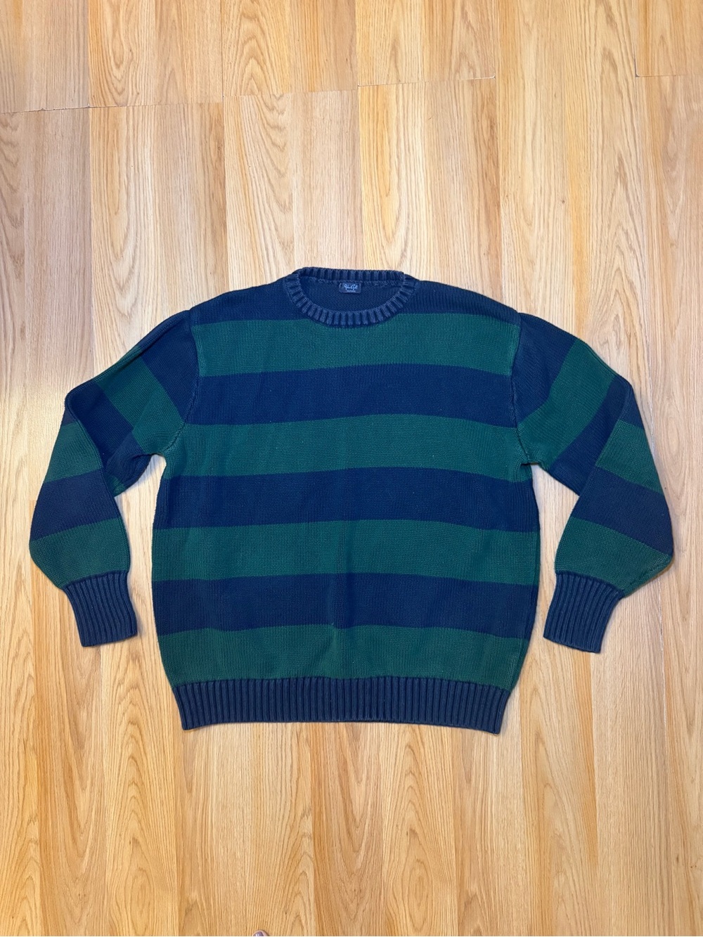 Brandy Melville Green & Navy Striped Crewneck Sweater